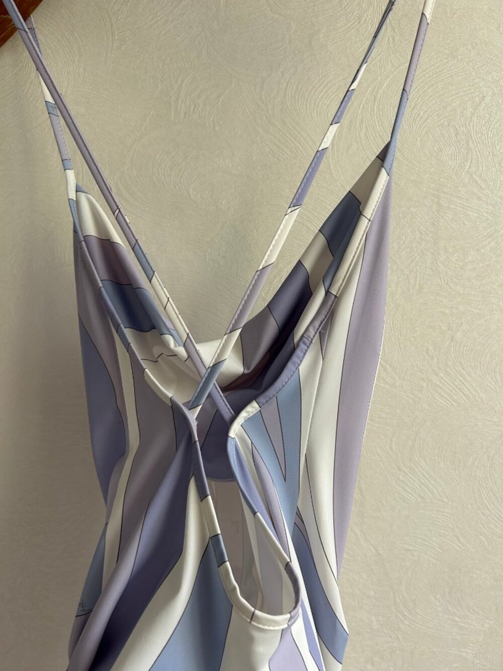 Emilio Pucci Linear Wave Print Cowl Neck Cross Back Mini Slip Dress - Picture 5 of 9